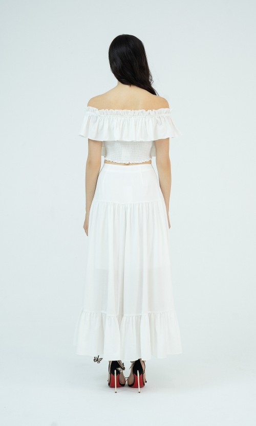 G-White Woven Top and Skirt Set